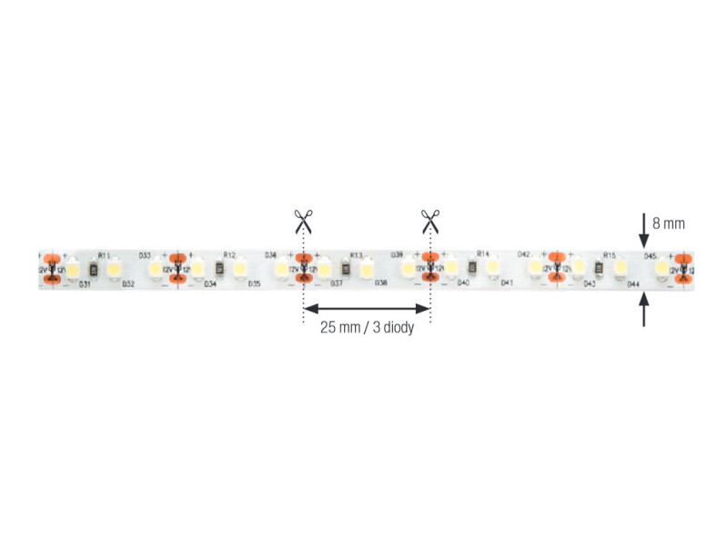 LED pásek 9,6W/m 12V (120 LED/m) 8mm bílá teplá 